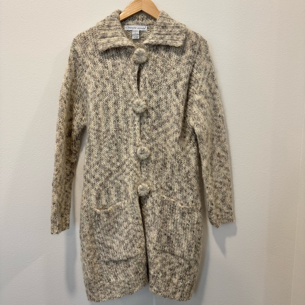 Eastside Westside Beige Knit Long Cardigan Sweater Mohair Blend Neutral Boho  L